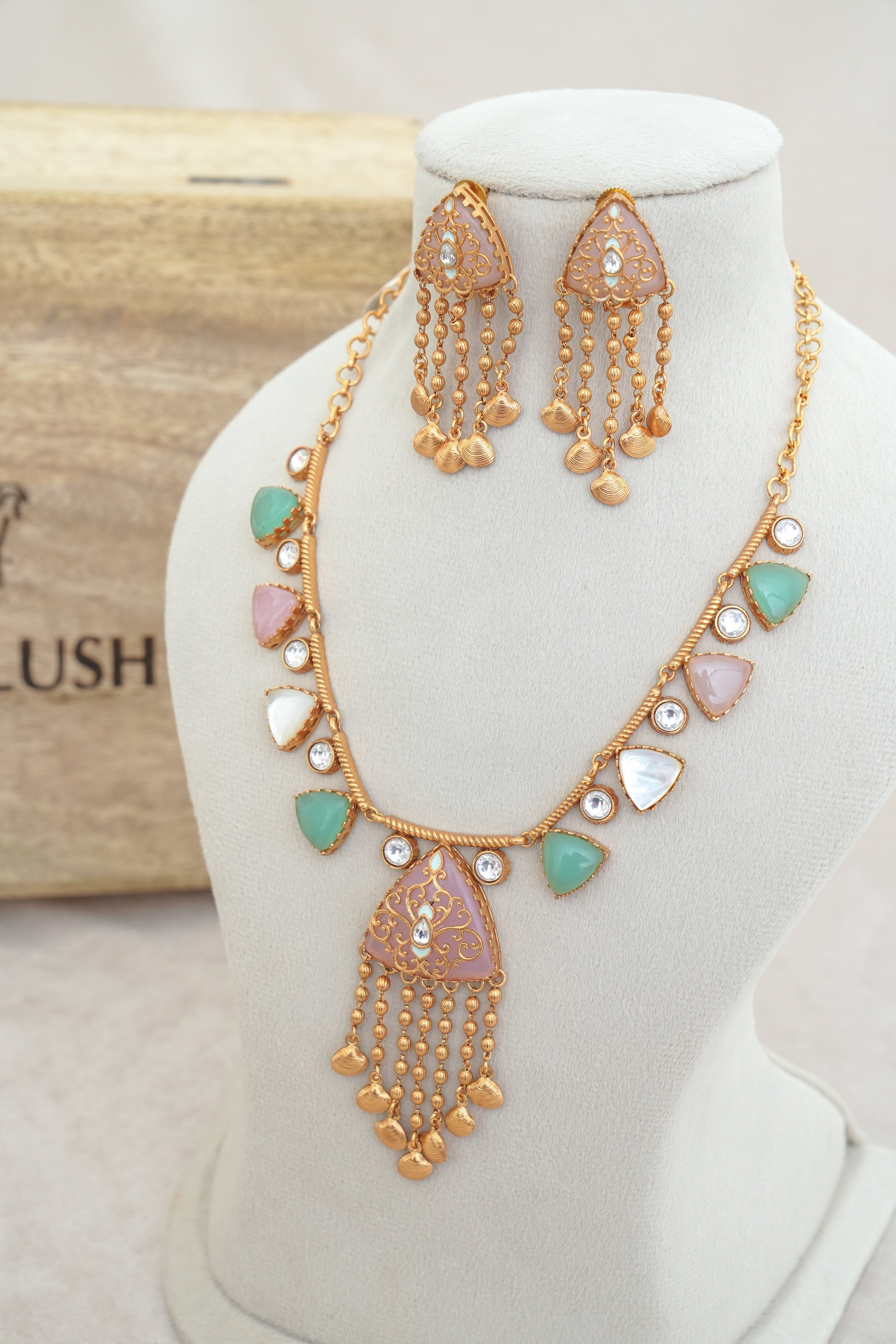 Triad Harmony Statement Necklace  Earrings Set