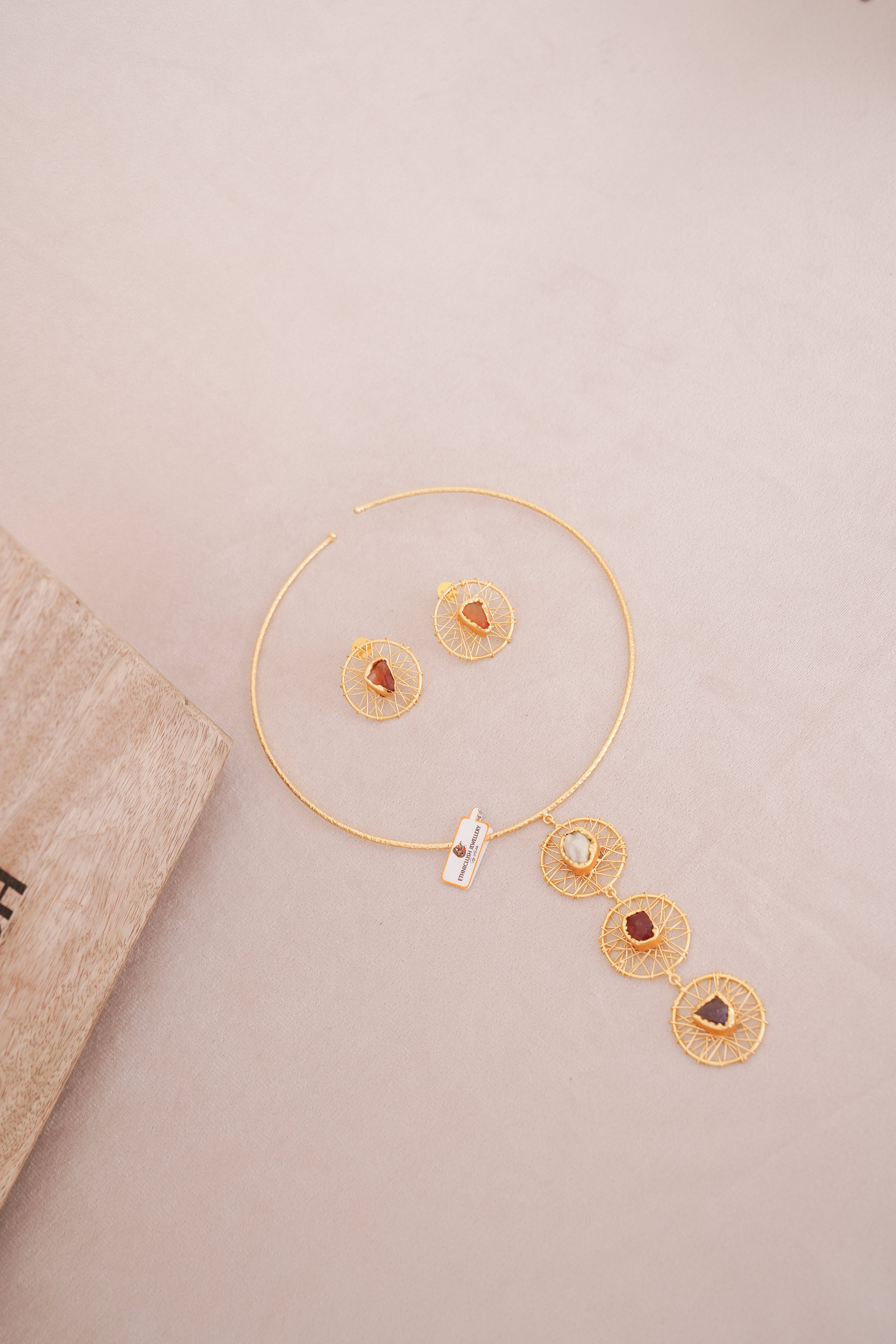Celestial Web Multicolour Wire Brass Hasli Set