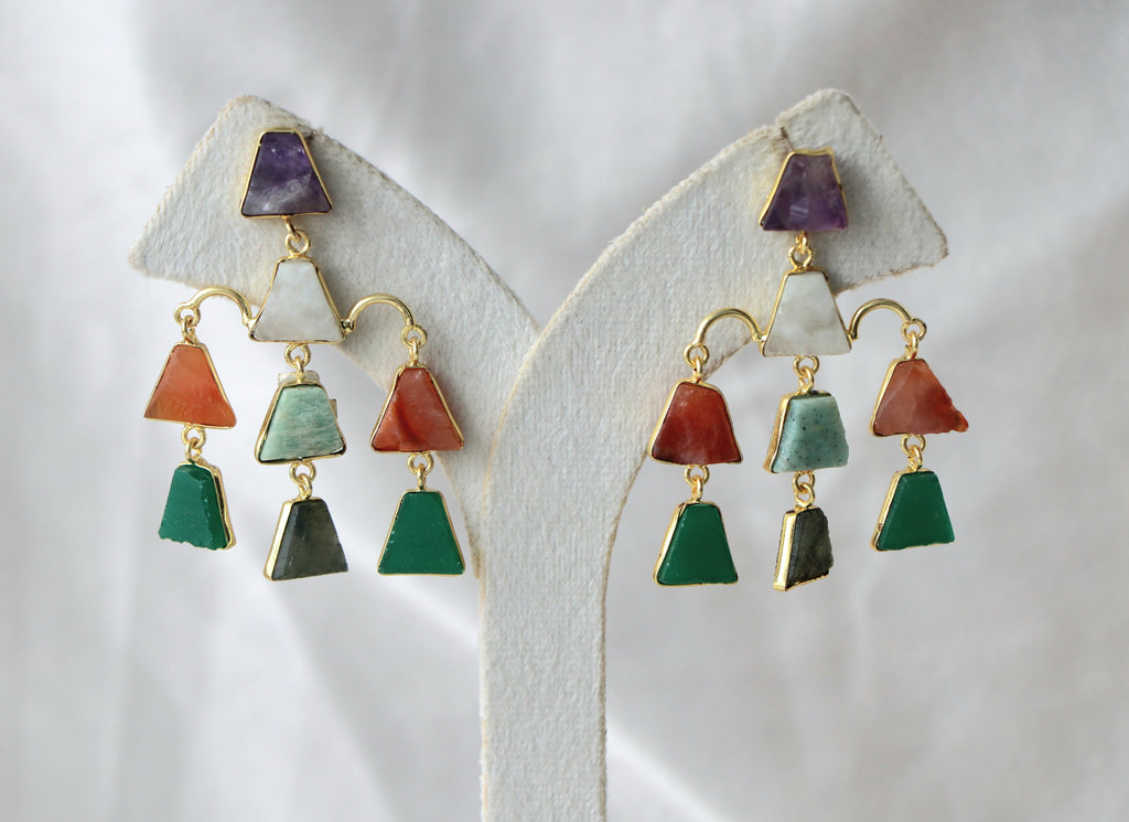 Triangular Cascade Gemstone Earrings