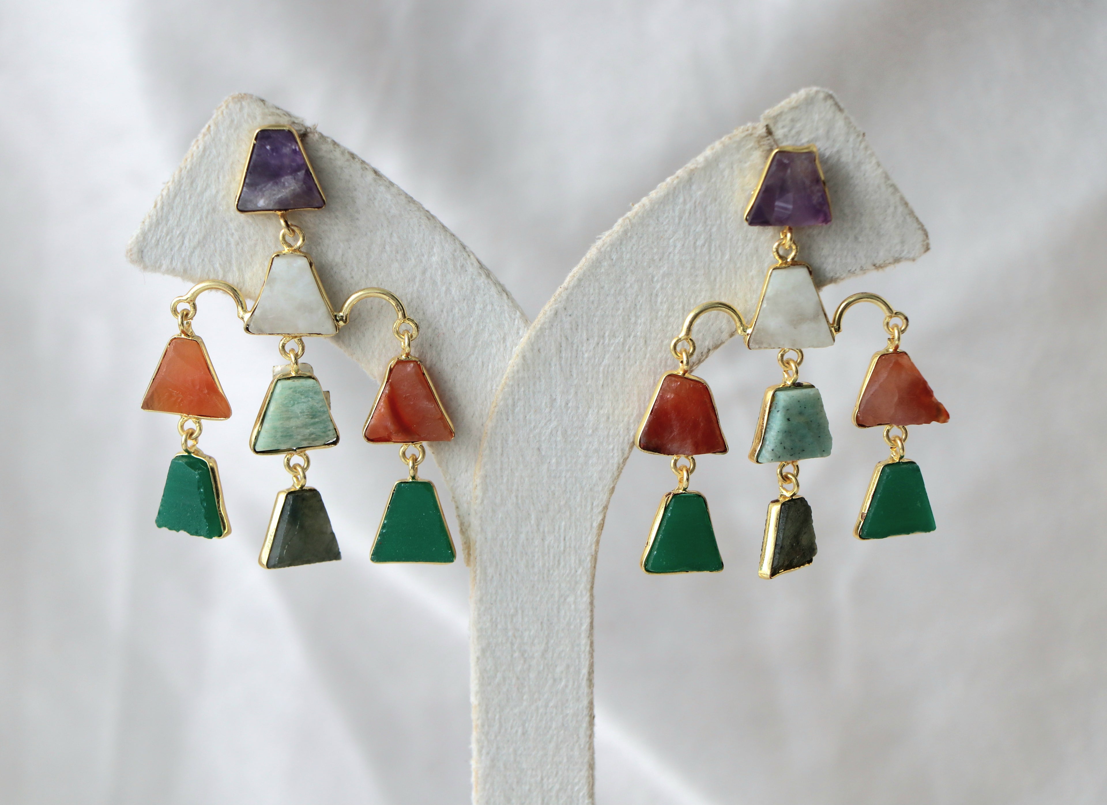 Triangular Cascade Gemstone Earrings