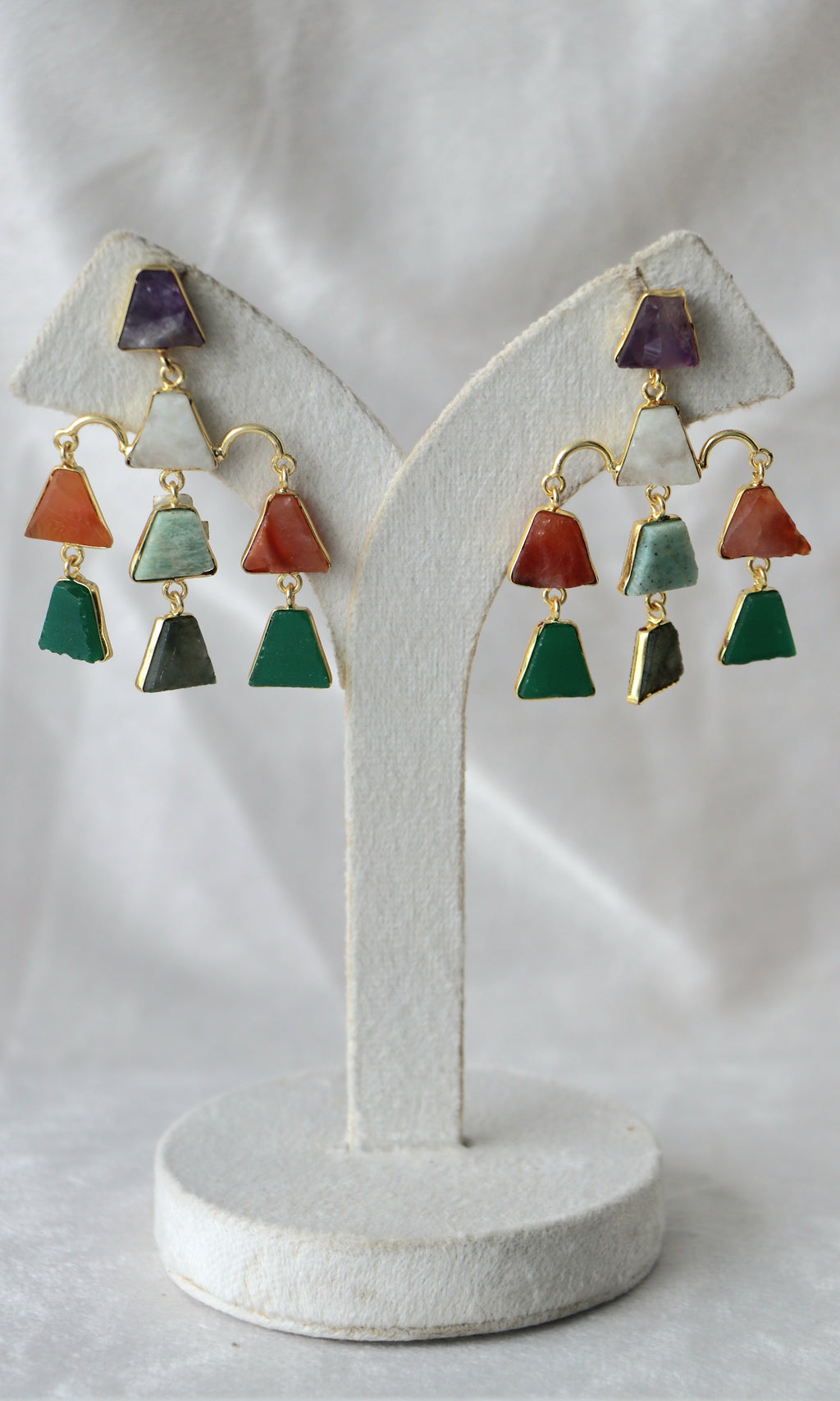 Triangular Cascade Gemstone Earrings