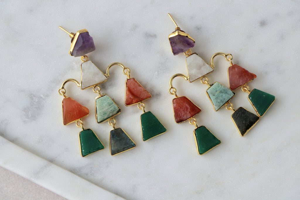 Triangular Cascade Gemstone Earrings