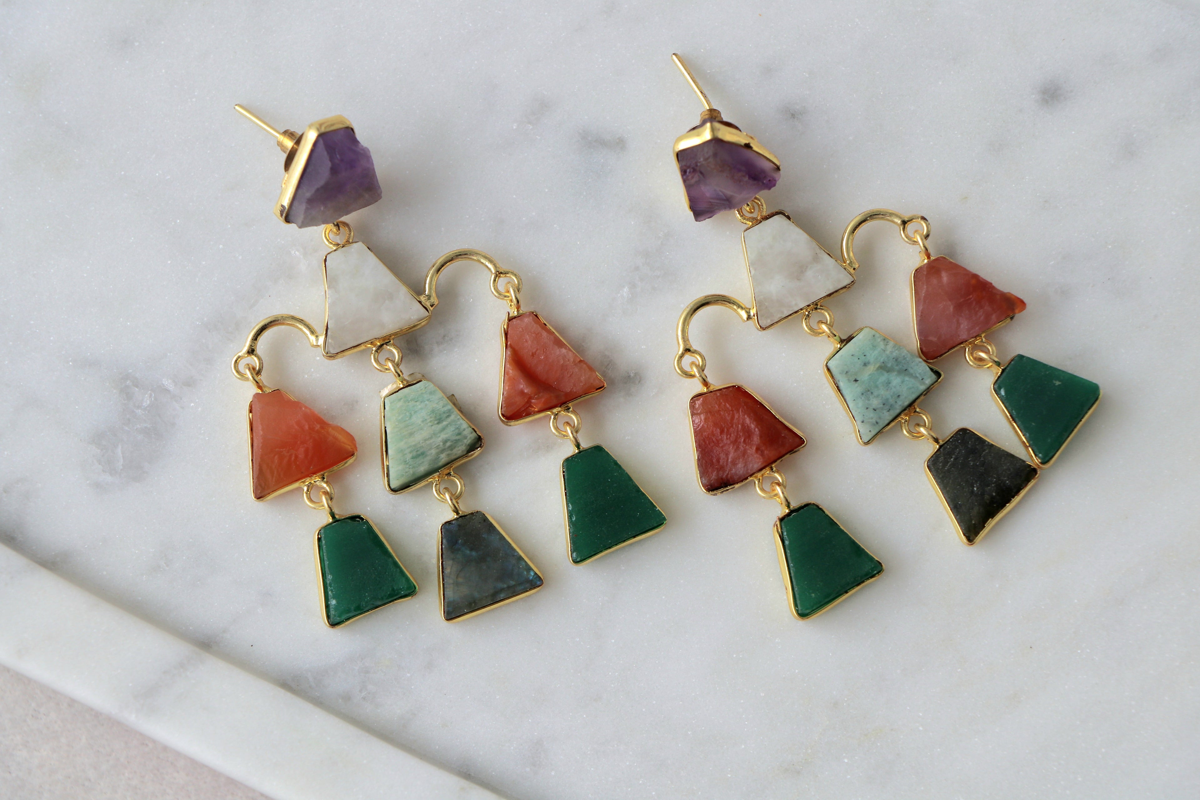 Triangular Cascade Gemstone Earrings