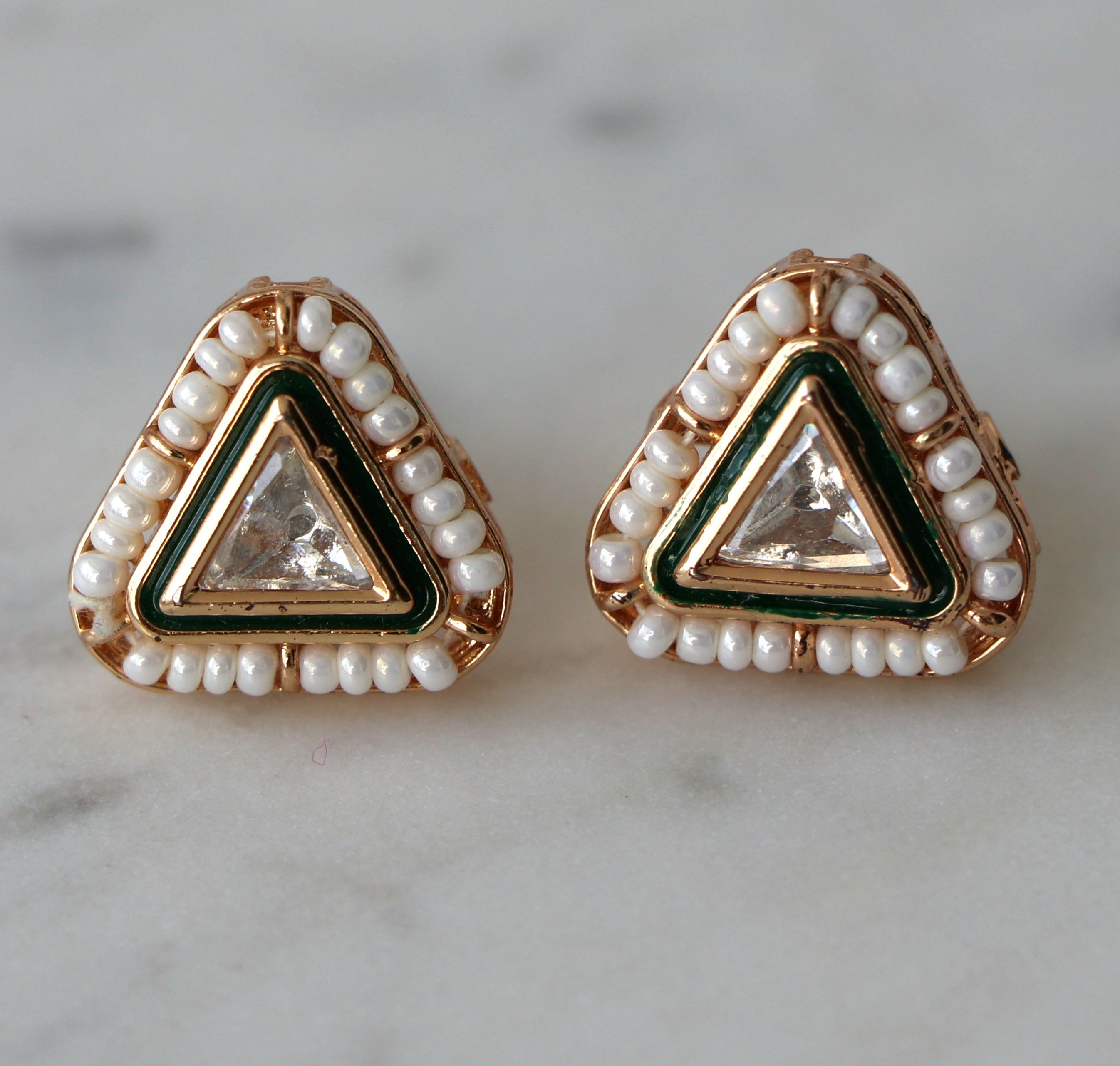 Triangular Pearl Stud Earrings