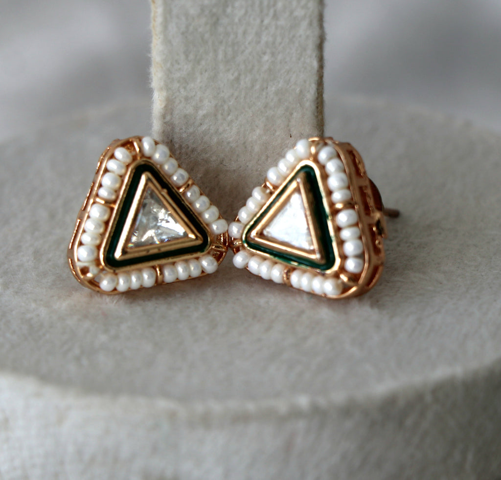 Triangular Pearl Stud Earrings