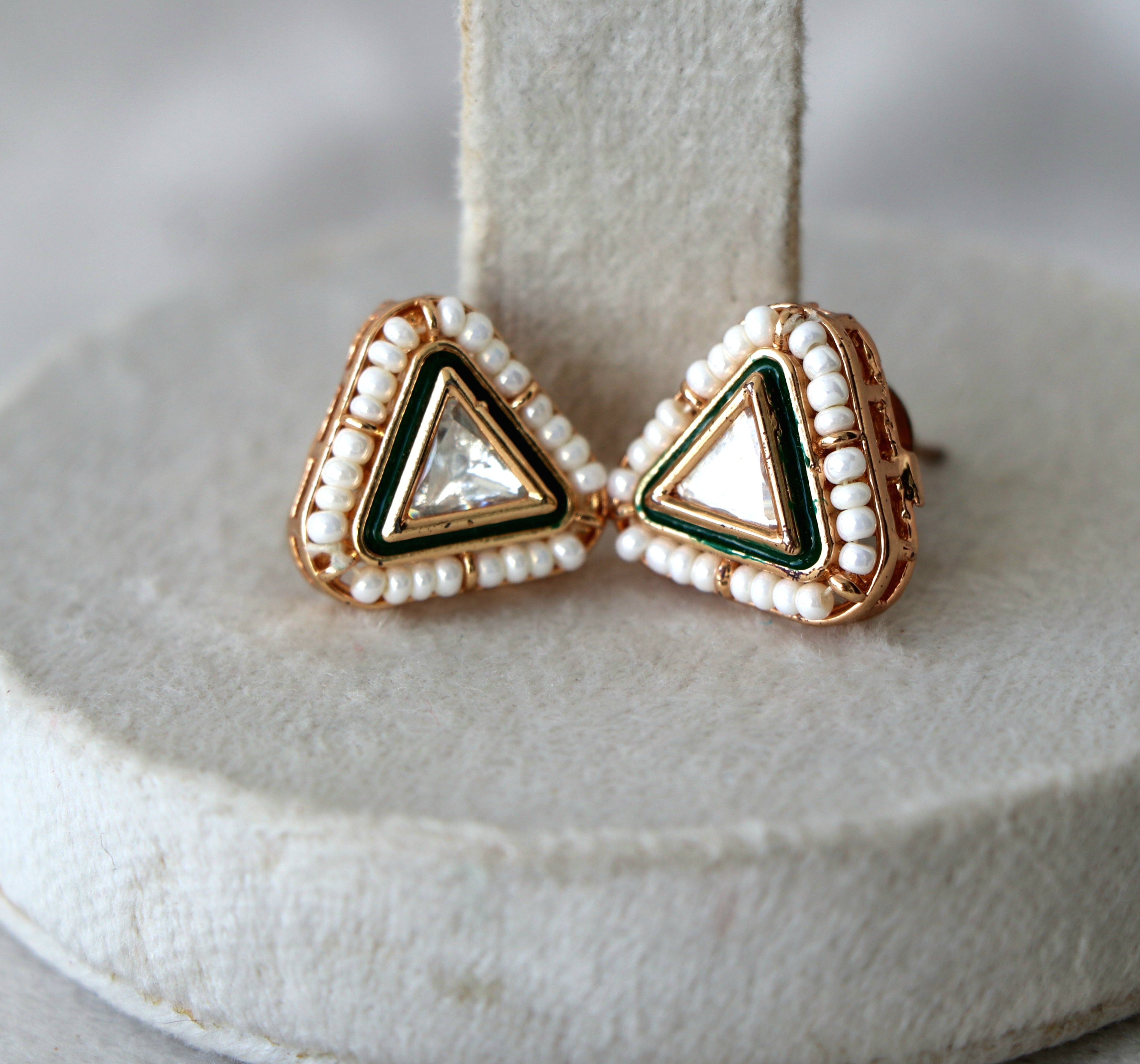 Triangular Pearl Stud Earrings