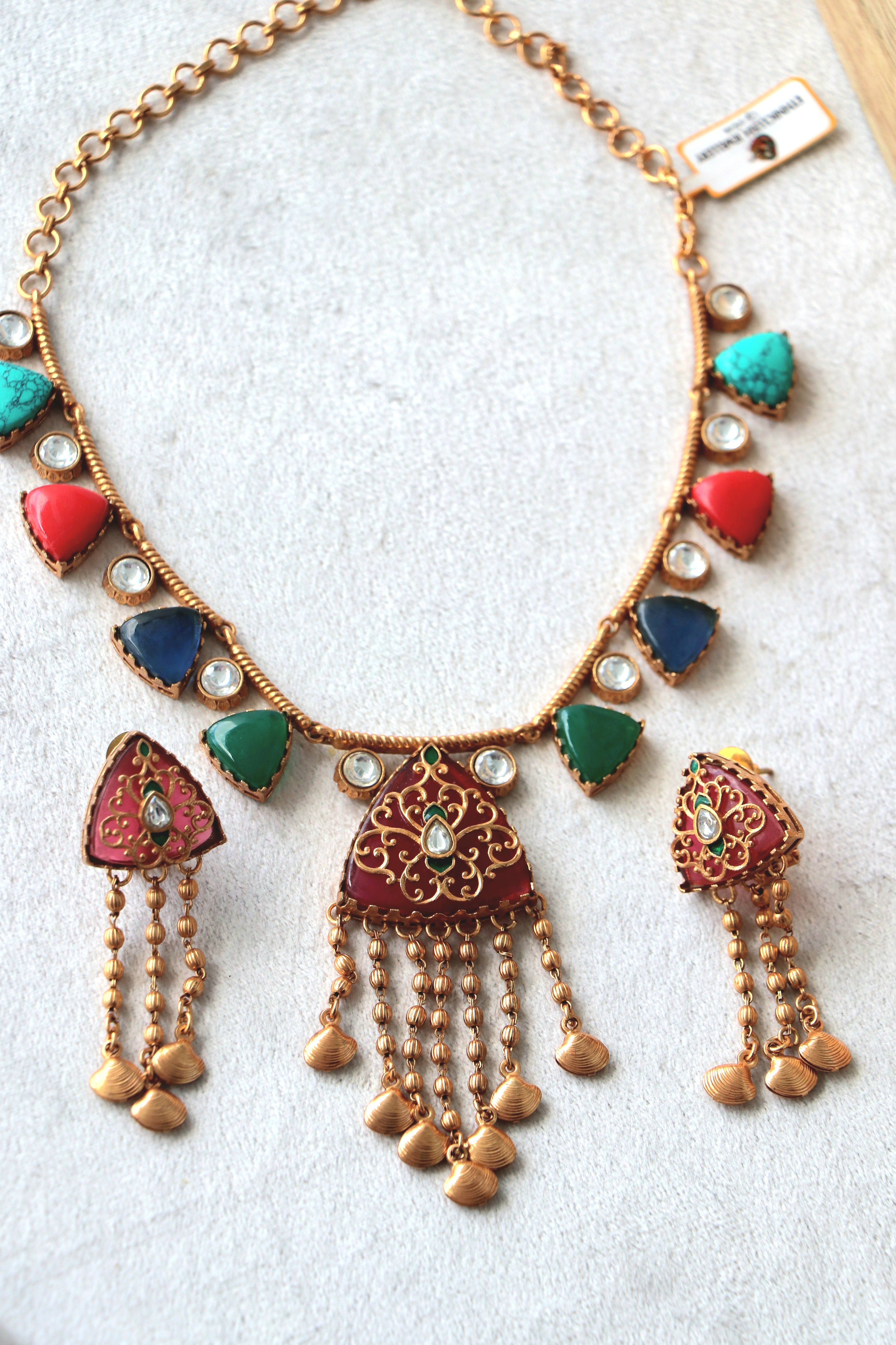 Multi Stone Inlay Necklace Set