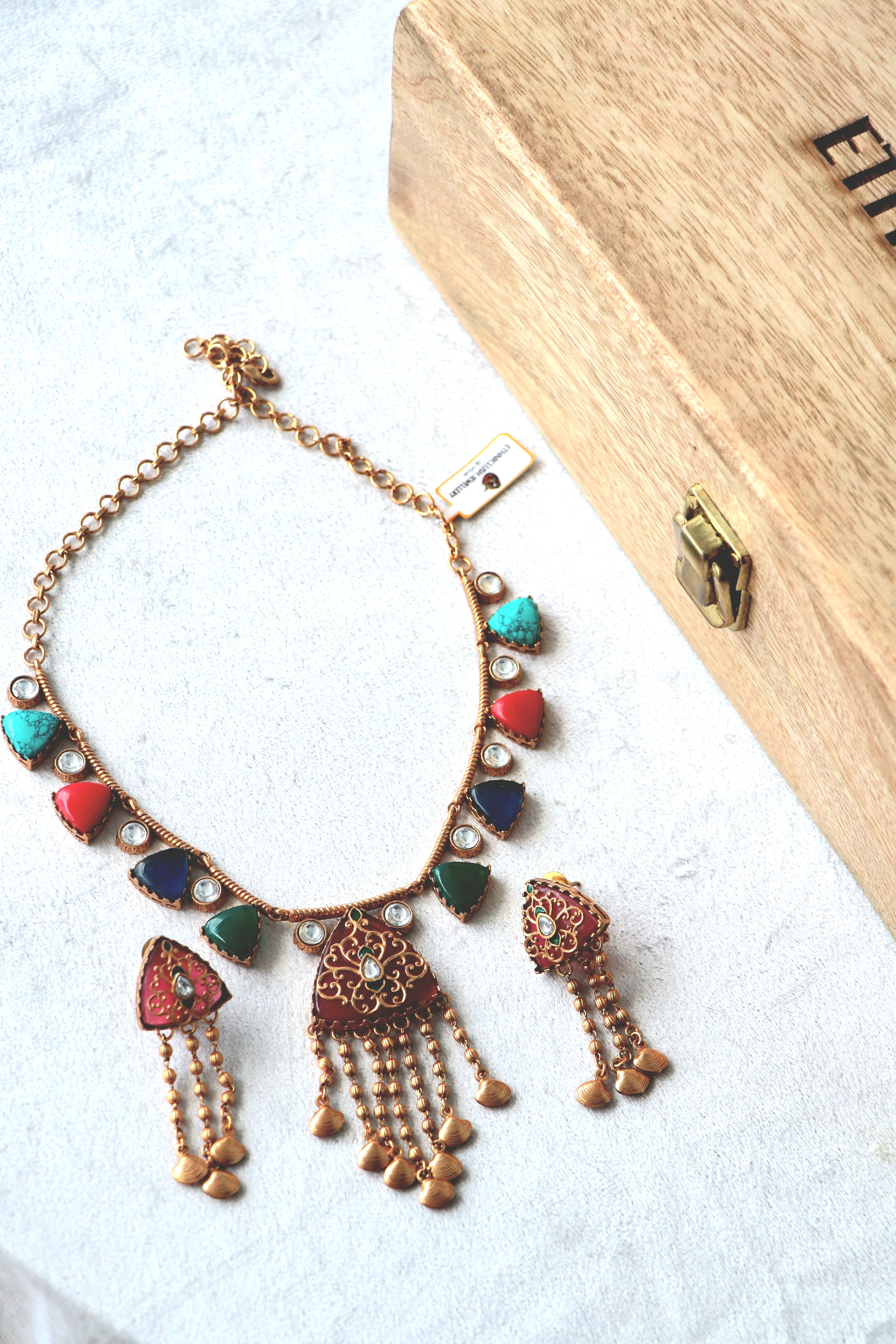 Multi Stone Inlay Necklace Set