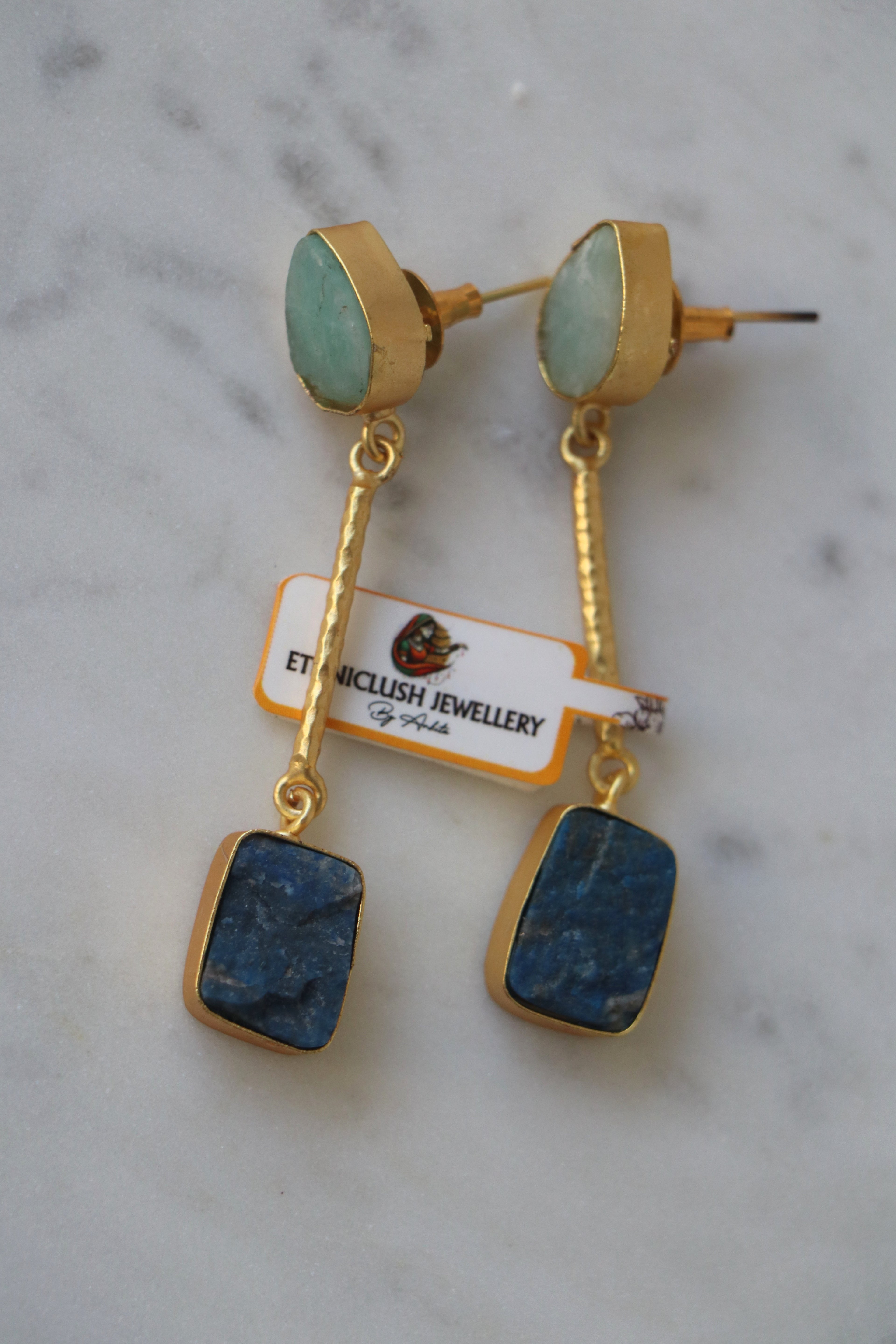 Aventurine Lapis Cascade Earrings