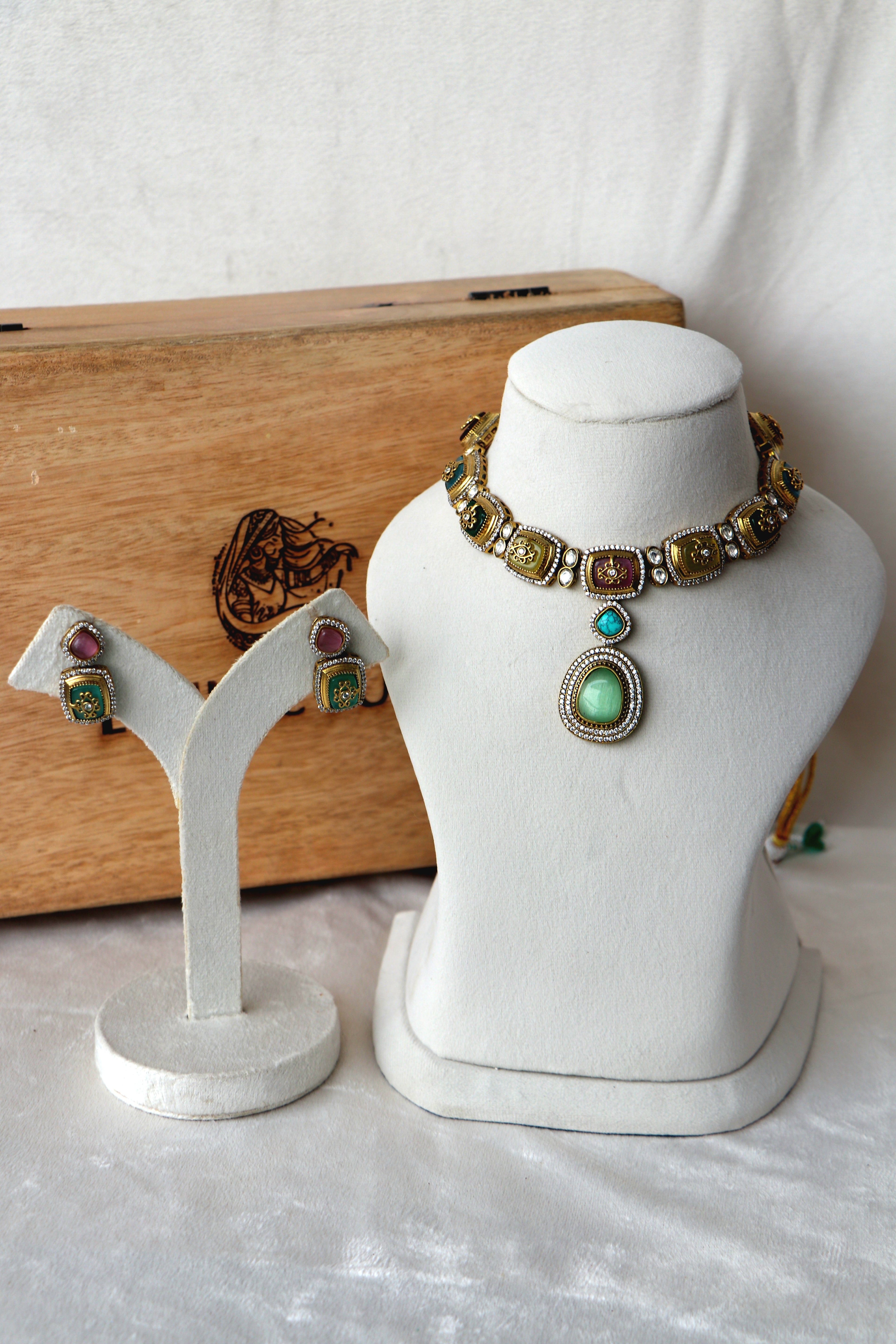 Inlay Stone Kundan Necklace Set