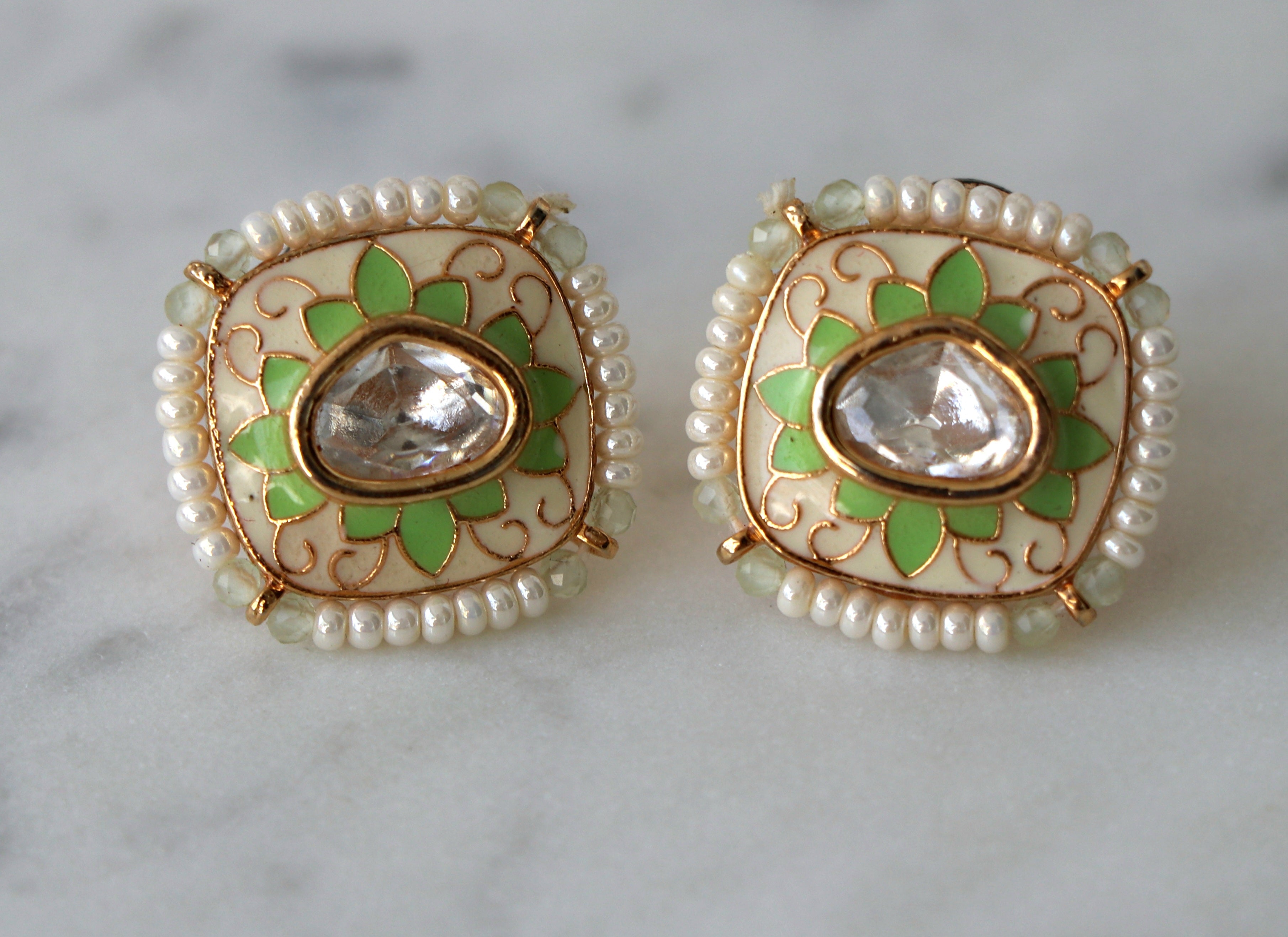 Verdant Lotus Pearl Earrings