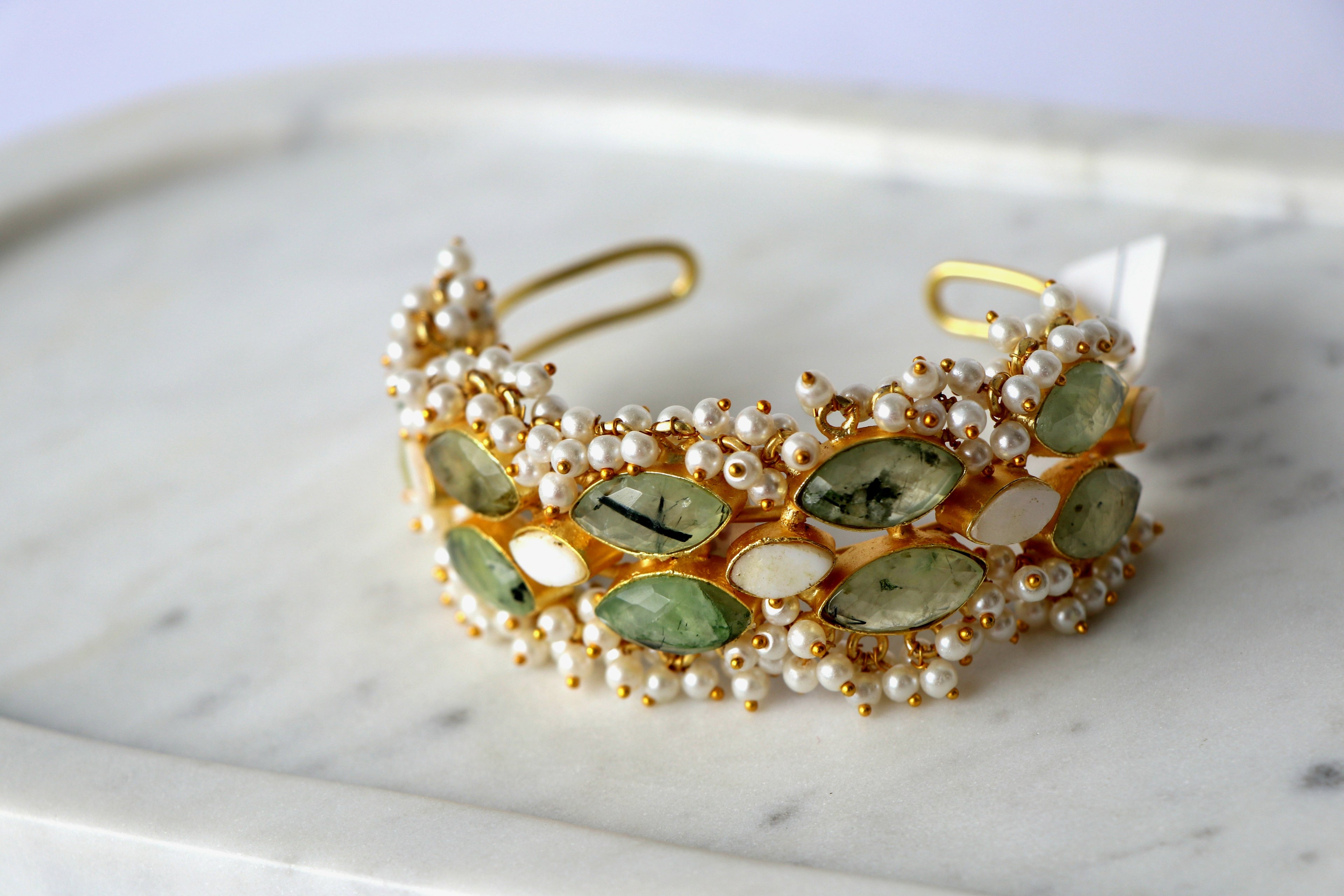Regal Pearl Cuff Bracelet | Natural Gemstone & Pearl Statement Bracelet