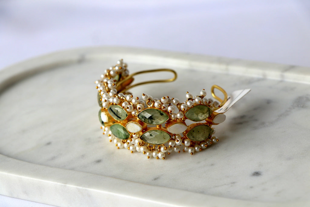 Regal Pearl Cuff Bracelet | Natural Gemstone & Pearl Statement Bracelet