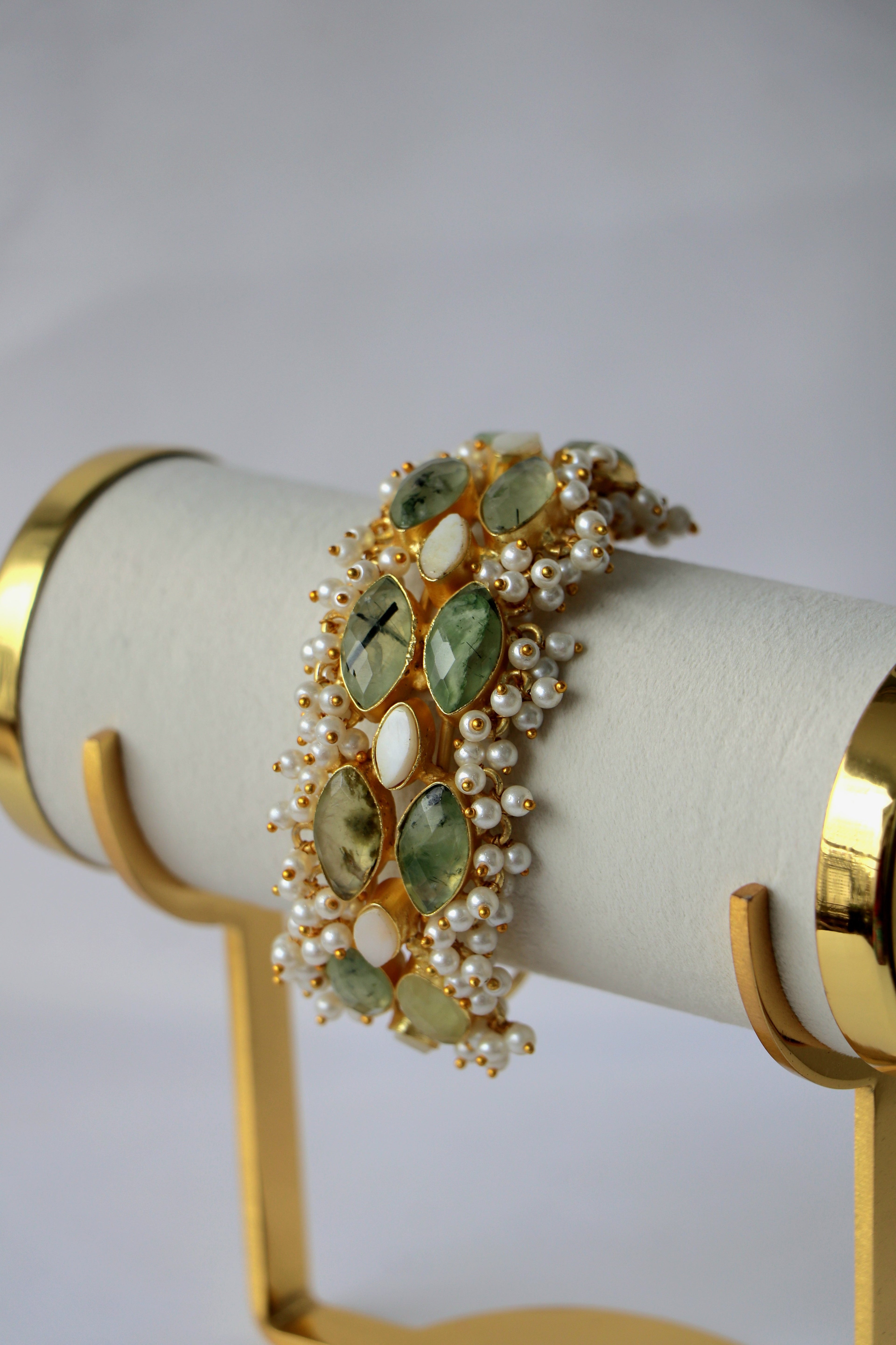 Regal Pearl Cuff Bracelet | Natural Gemstone & Pearl Statement Bracelet