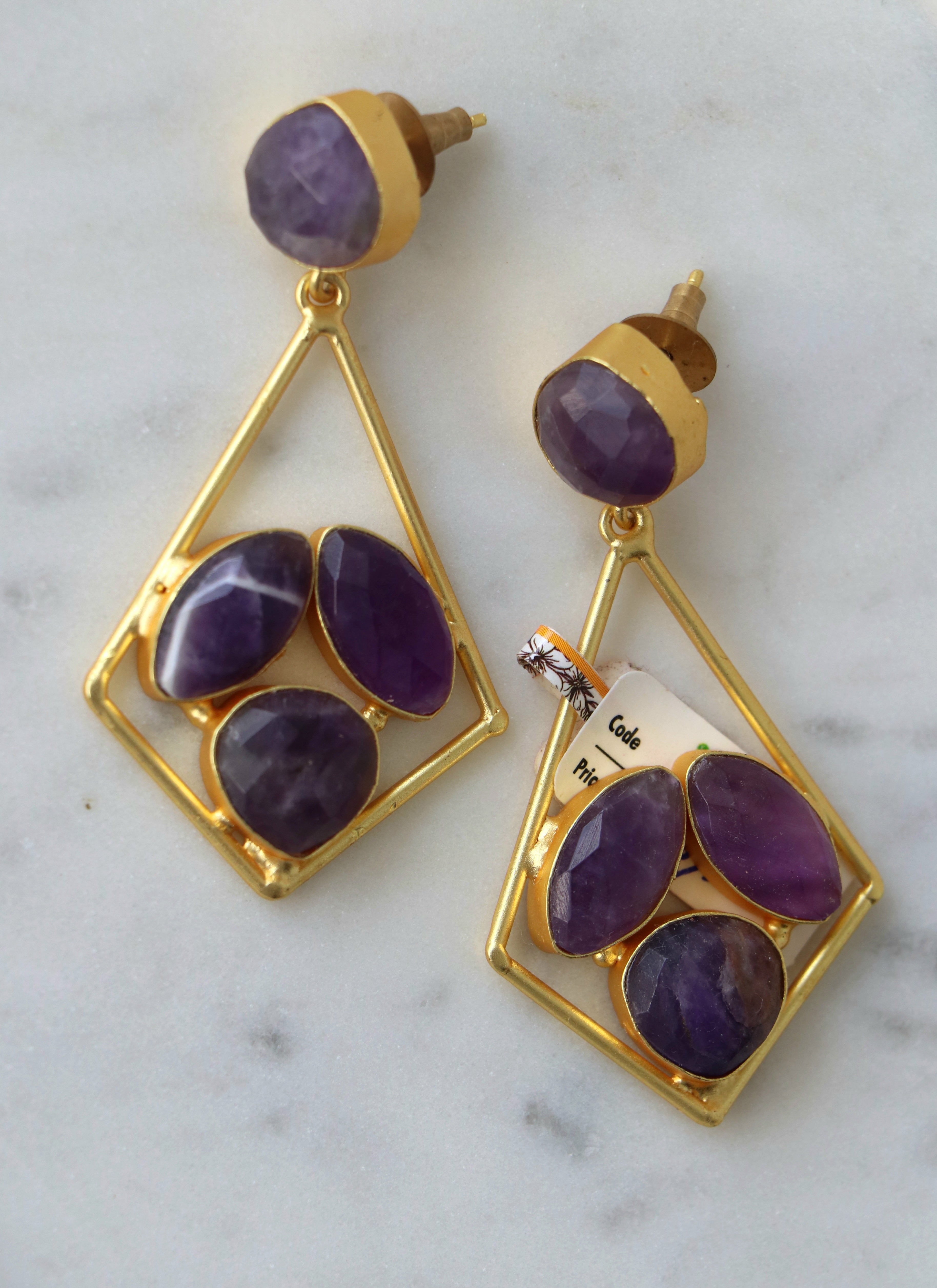 Violet Geometry Statement Earrings