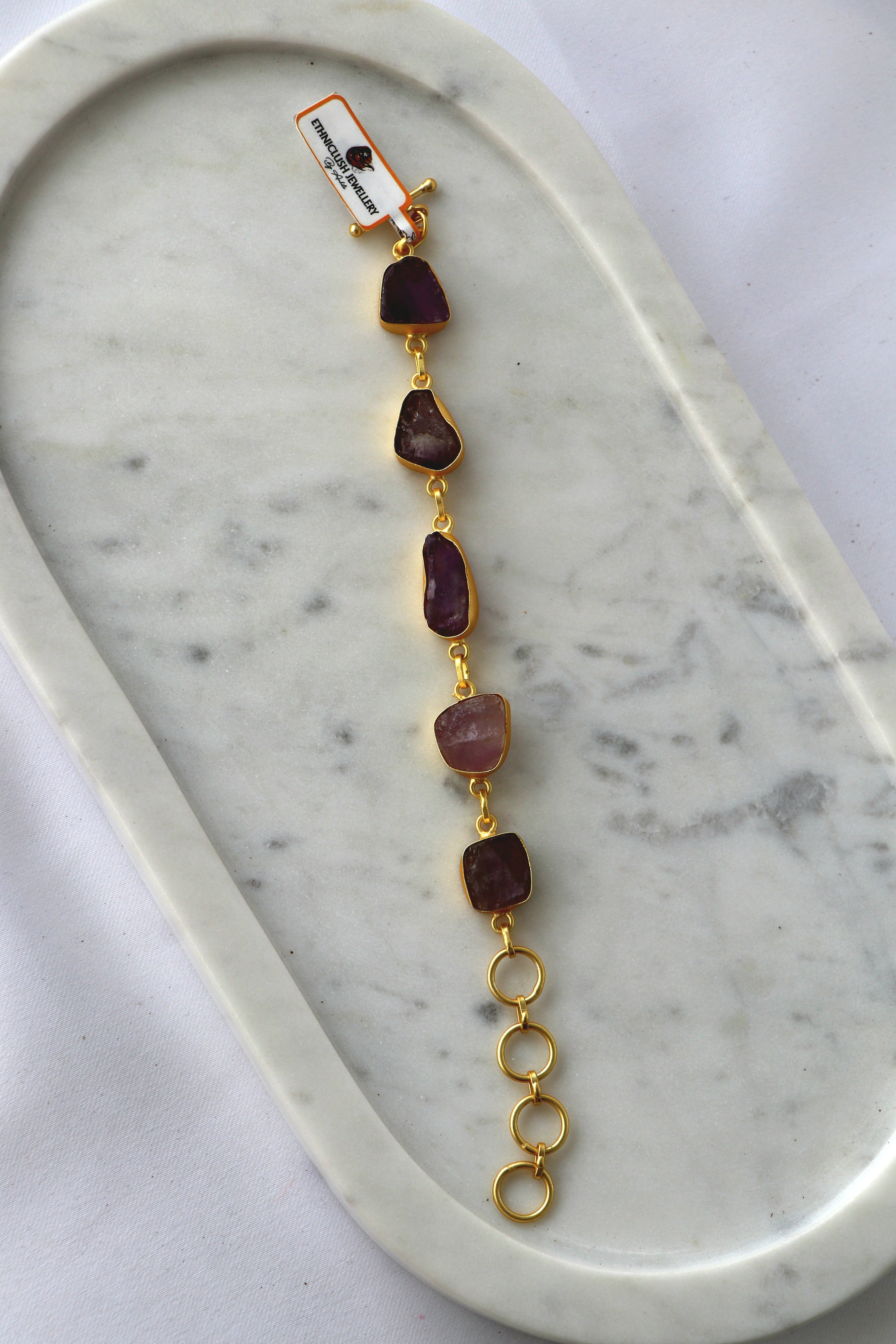 Handcrafted Natural Gemstone Link Bracelet – Gold Plated | Multi-Stone Collection