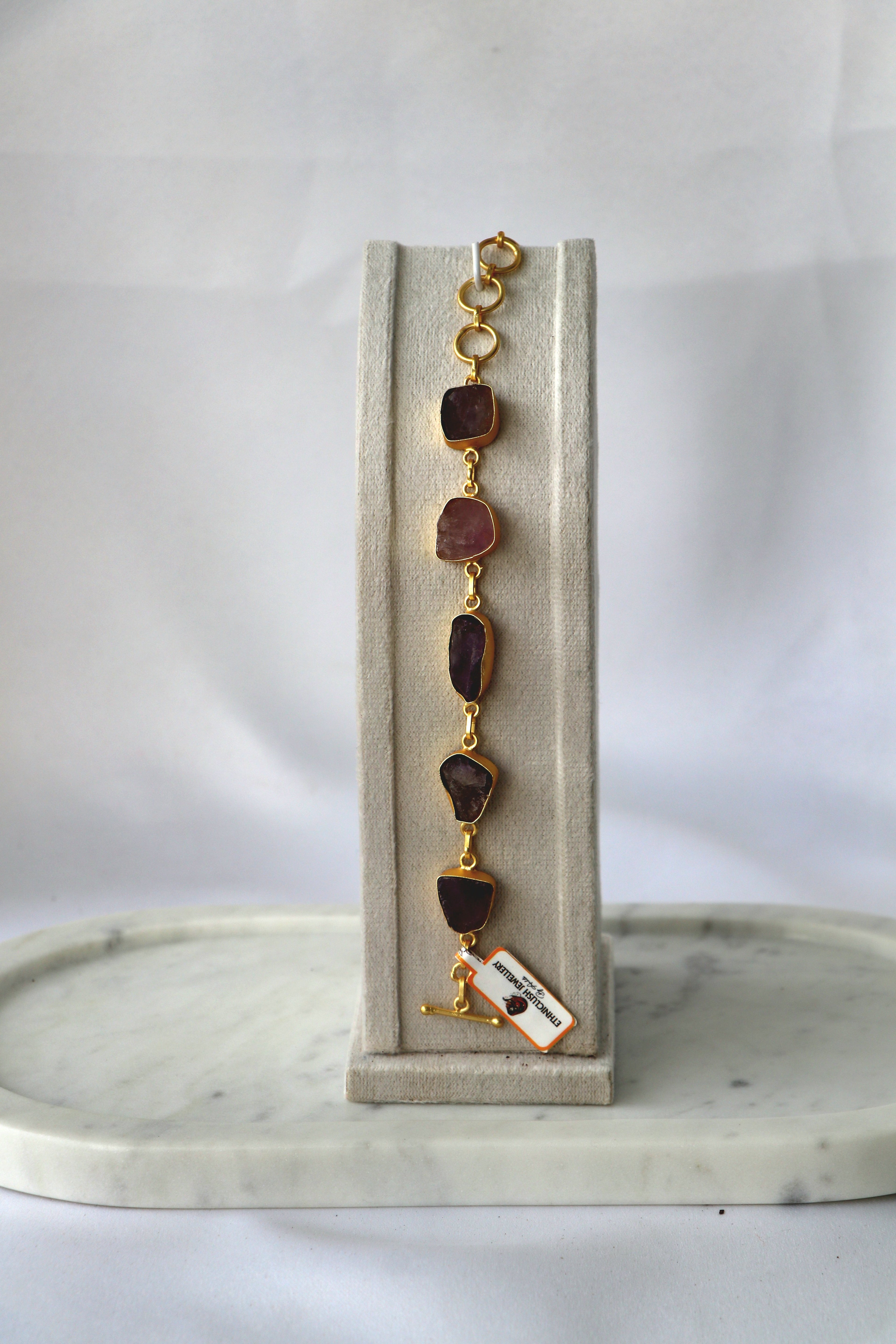 Handcrafted Natural Gemstone Link Bracelet – Gold Plated | Multi-Stone Collection