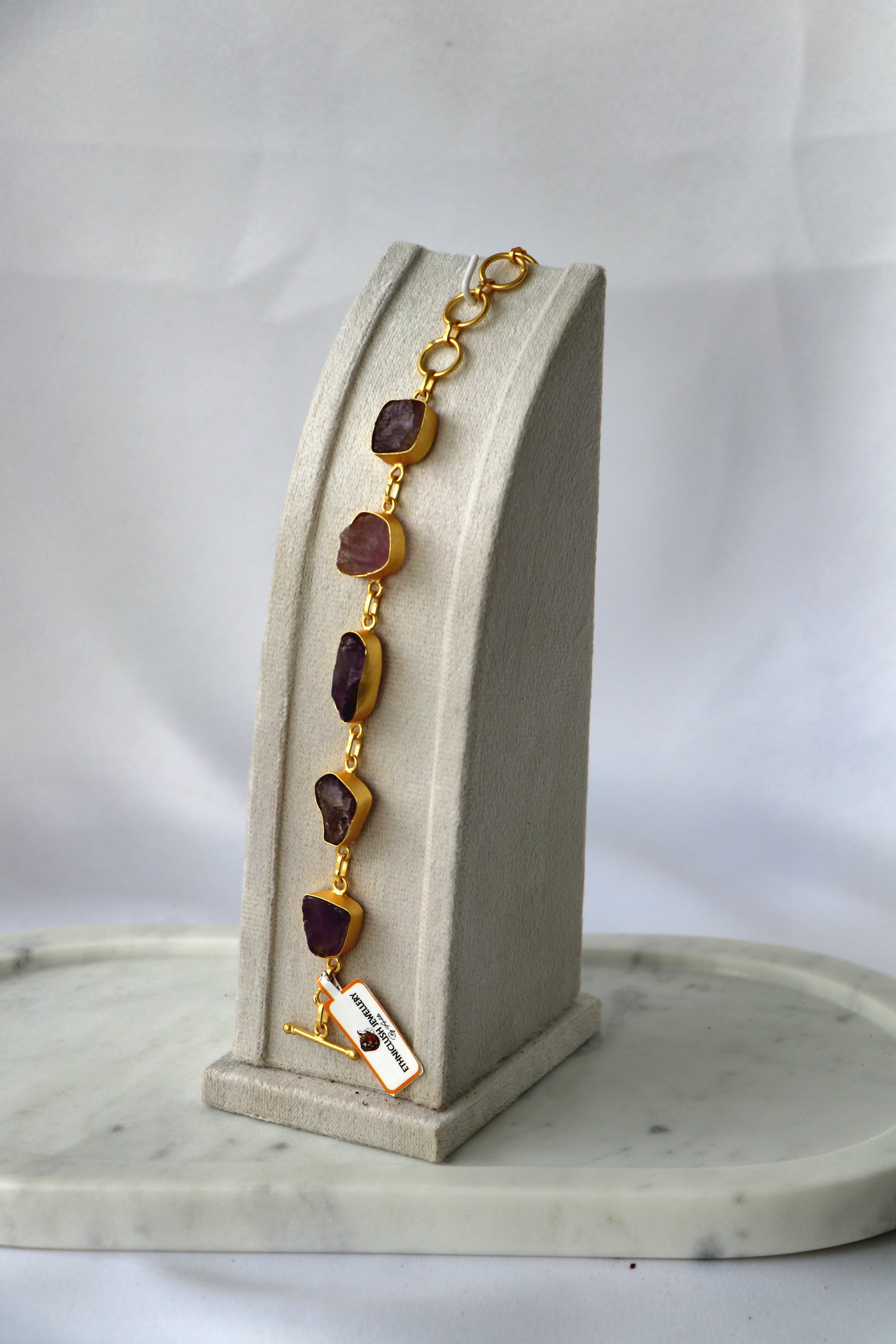 Handcrafted Natural Gemstone Link Bracelet – Gold Plated | Multi-Stone Collection
