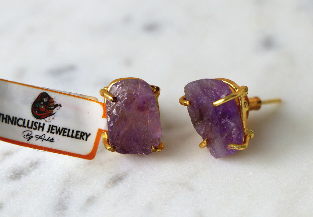Violet Raw Gem Stud Earrings