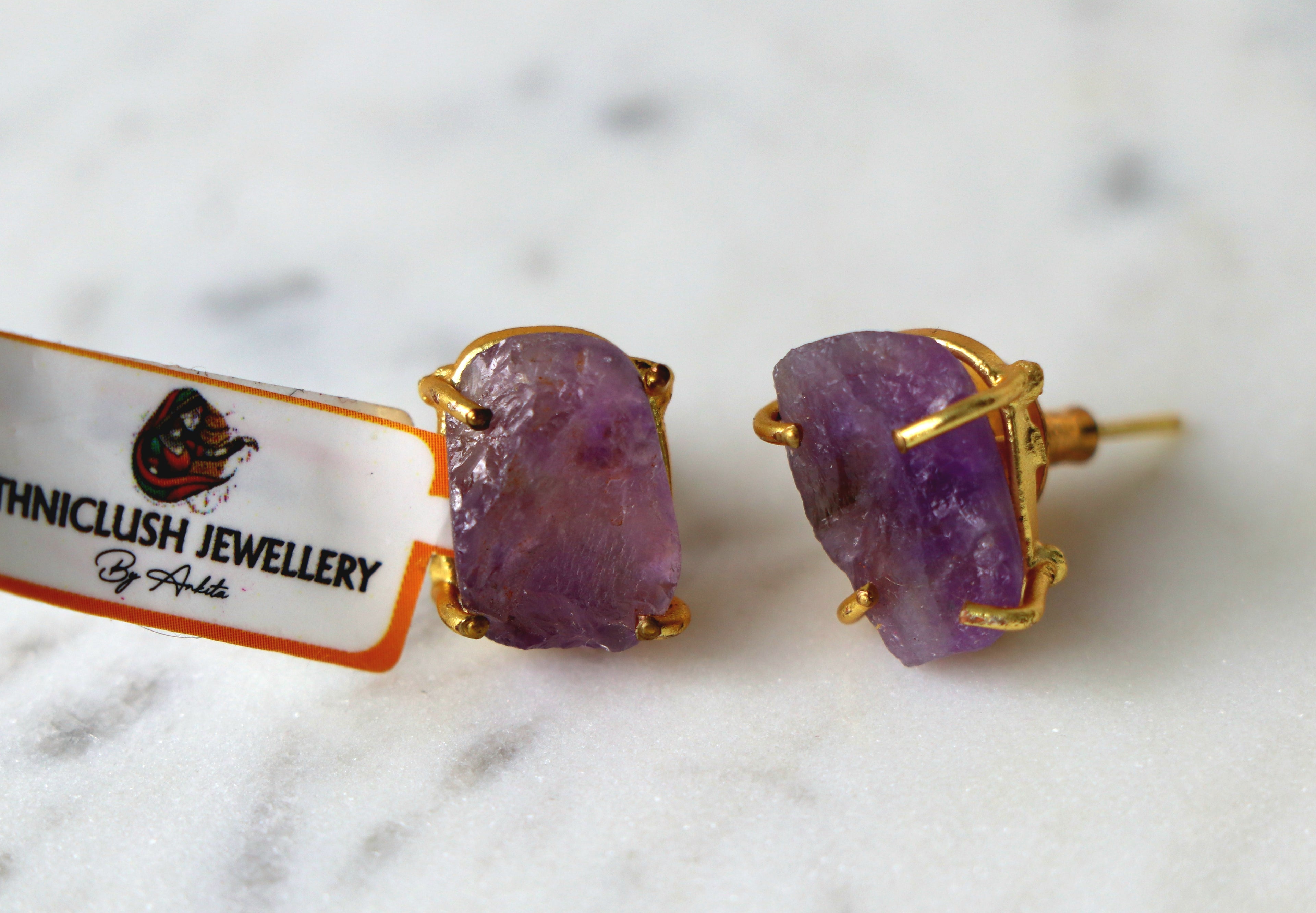 Violet Raw Gem Stud Earrings