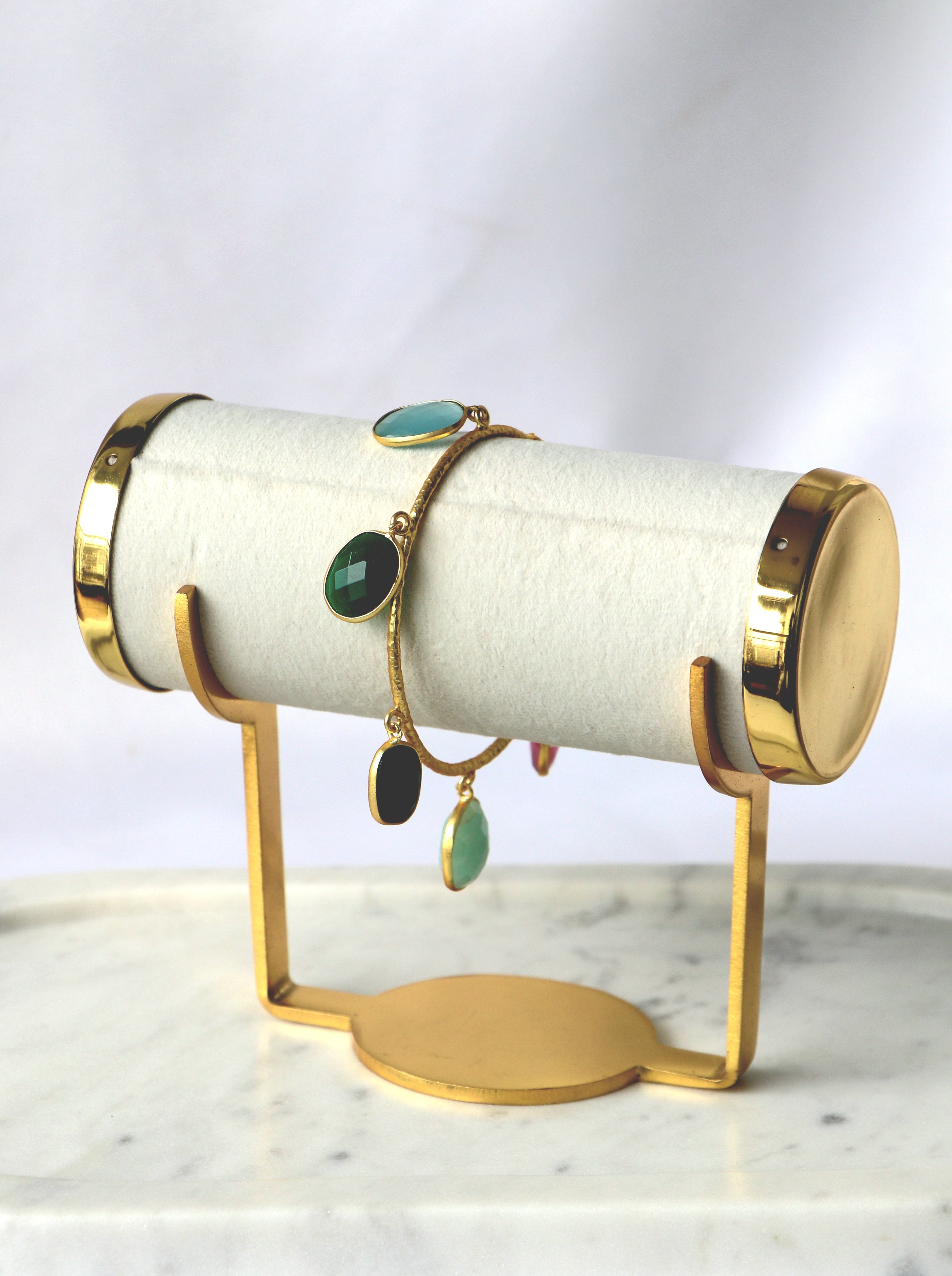 Multicolor Gemstone Charm Open Cuff Bracelet