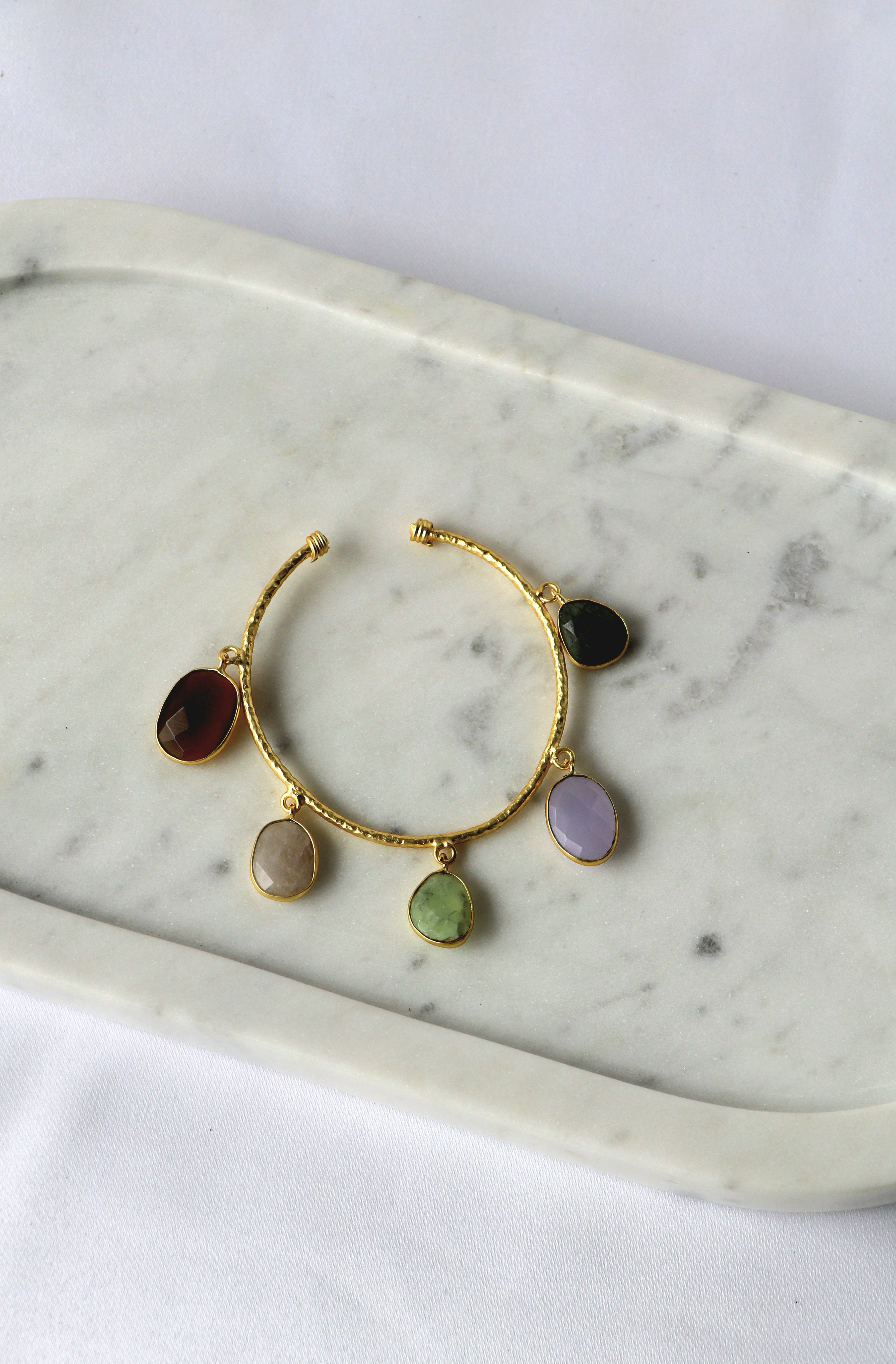 Multicolor Gemstone Charm Open Cuff Bracelet