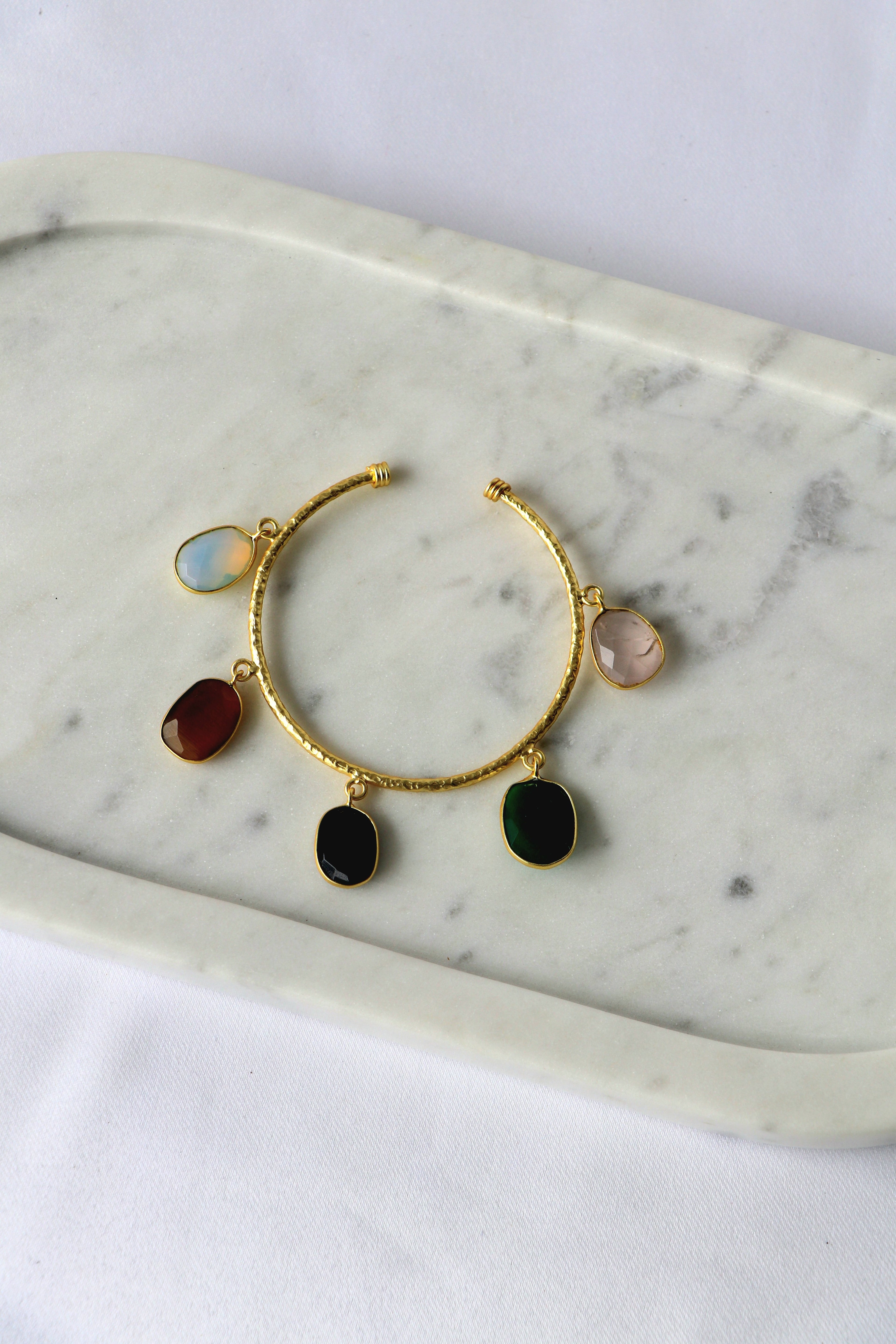 Multicolor Gemstone Charm Open Cuff Bracelet