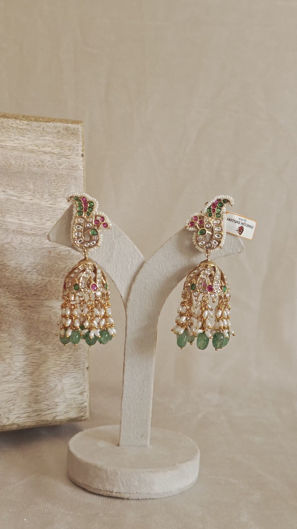 Ruby Green Kundan Bird Drop Earrings | Delicate Bridal Earrings